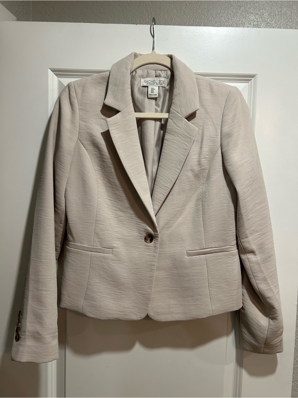 Rachel Zoe Light Cream Single-Button Tailored Blazer